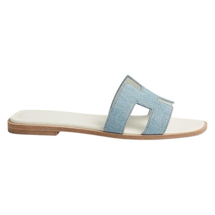 Hermes Blue Denim Oran Flat Sandals - Image 1