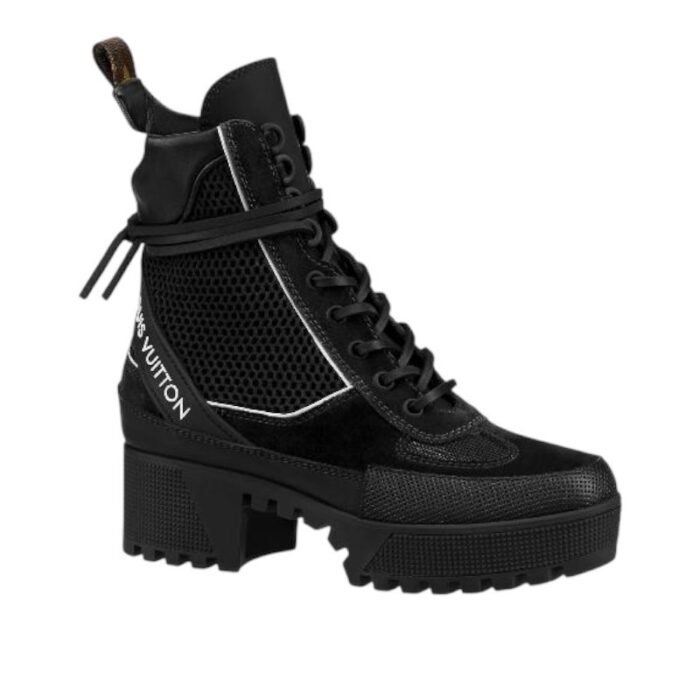 Louis Vuitton Black Suede, Mesh And Leather Laureate Platform Desert Ankle Boots - Image 1