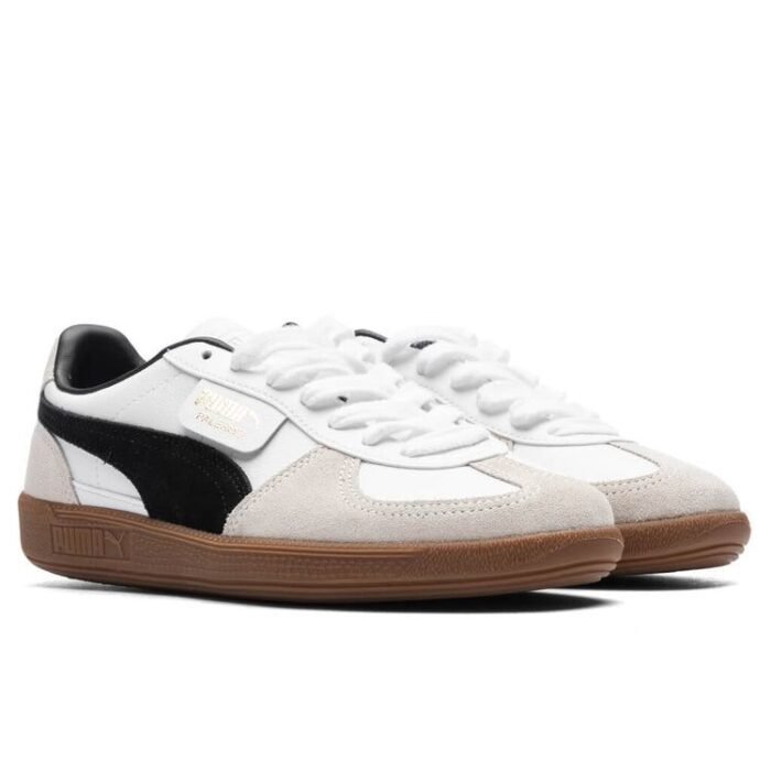 PUMA Palermo Leather Trainers in White & Black - Image 2