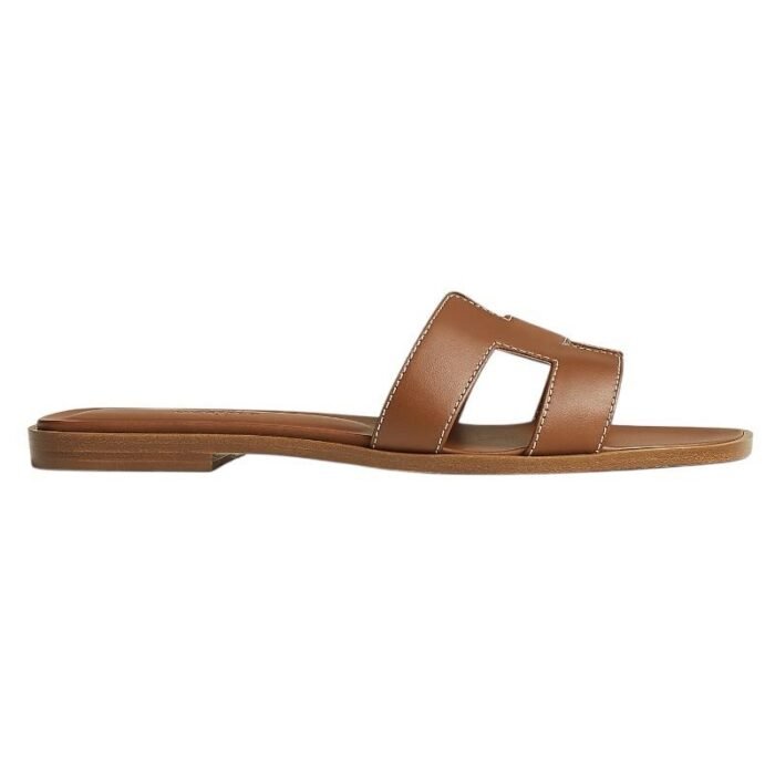 Hermes Brown Leather Oran FlatSandals - Image 1