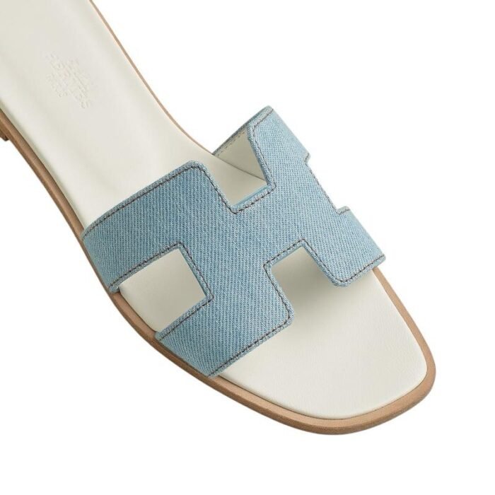 Hermes Blue Denim Oran Flat Sandals - Image 4