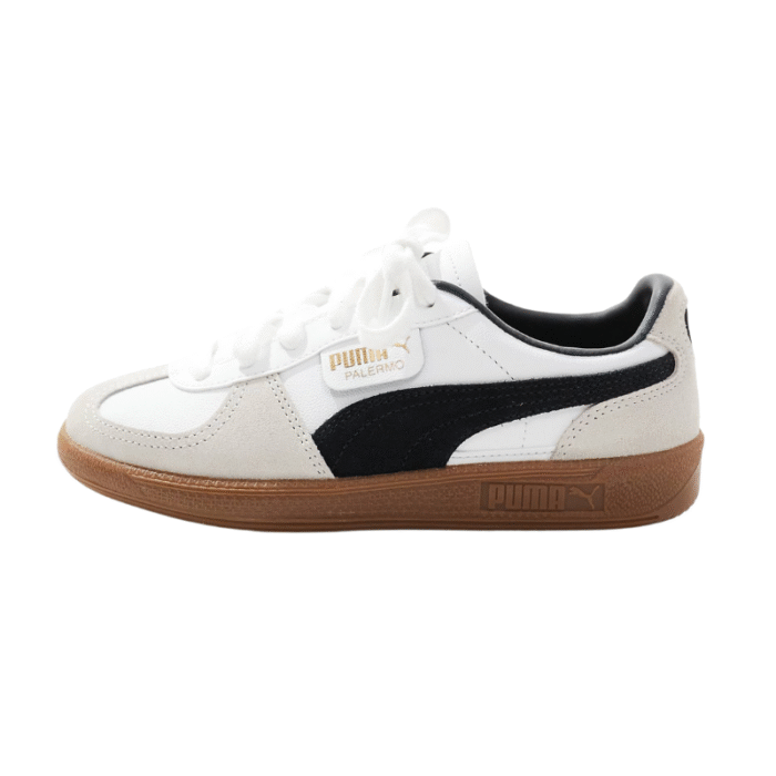 PUMA Palermo Leather Trainers in White & Black - Image 4