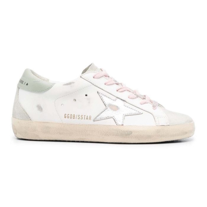 Golden Goose Super-Star Leather Sneakers - White Silver Aqua - Image 1