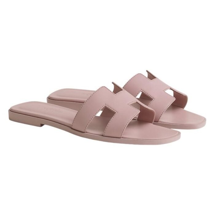 HERMES Box Calfskin Oran Sandals Rose Pale - Image 2